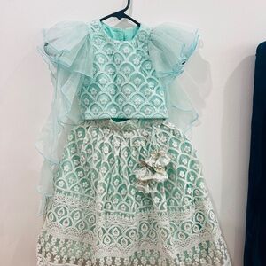 Aqua Blue Mint Kids Lehenga Formal Dress 2-3T